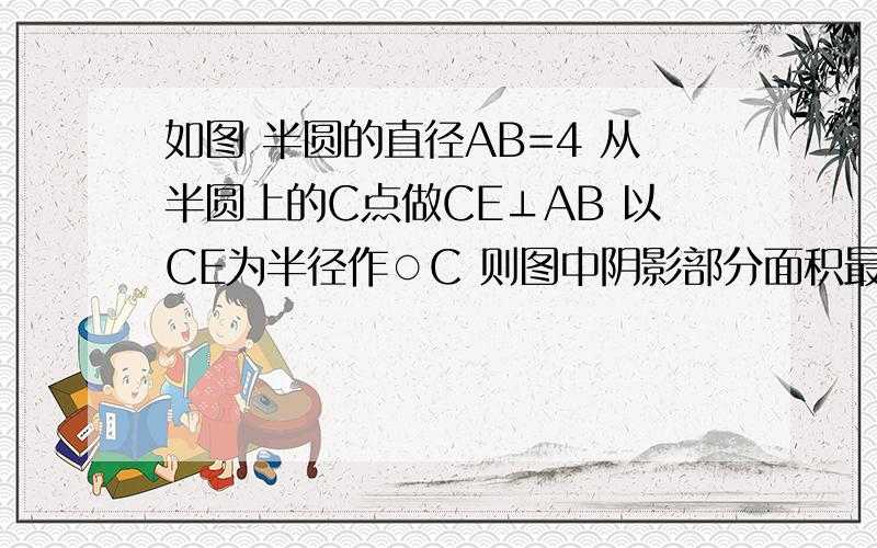 如图 半圆的直径AB=4 从半圆上的C点做CE⊥AB 以CE为半径作○C 则图中阴影部分面积最大值是