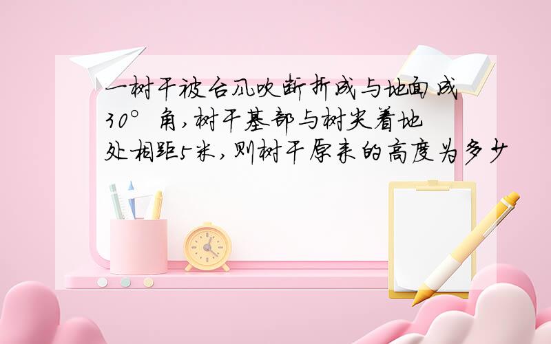 一树干被台风吹断折成与地面成30°角,树干基部与树尖着地处相距5米,则树干原来的高度为多少