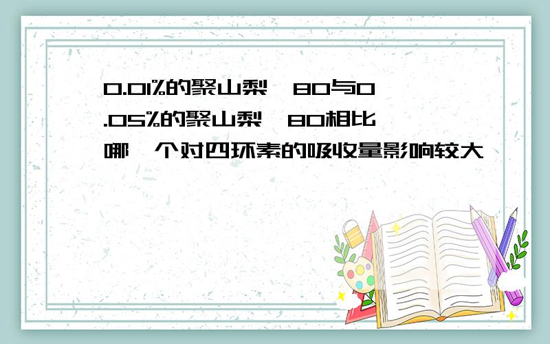 0.01%的聚山梨酯80与0.05%的聚山梨酯80相比,哪一个对四环素的吸收量影响较大