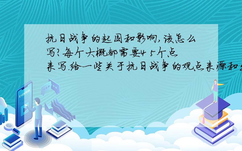 抗日战争的起因和影响,该怎么写?每个大概都需要4 5个点来写.给一些关于抗日战争的观点来源和出处,老外看重的就是reference,就是引用其他人的话来,比如马歇尔说过什么,我现在outline已经出