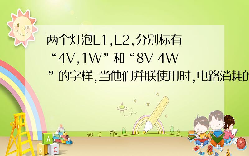 两个灯泡L1,L2,分别标有“4V,1W”和“8V 4W”的字样,当他们并联使用时,电路消耗的最大功率是多少 W