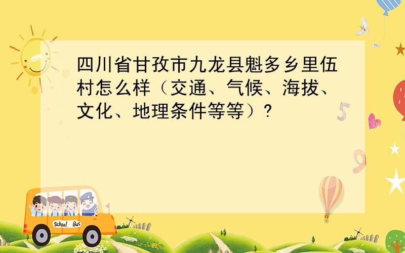 四川省甘孜市九龙县魁多乡里伍村怎么样（交通、气候、海拔、文化、地理条件等等）?