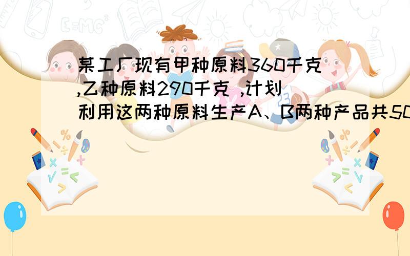 某工厂现有甲种原料360千克,乙种原料290千克 ,计划利用这两种原料生产A、B两种产品共50件,已知生产一件A种产品用甲种原料9千克,乙种原料3千克,可获利700元；生产一件B种产品用甲种原料4千