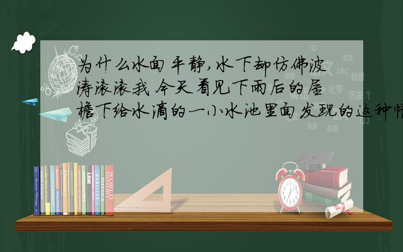 为什么水面平静,水下却仿佛波涛滚滚我 今天看见下雨后的屋檐下给水滴的一小水池里面发现的这种情况这是在雨停的情况下发生的·并没有雨滴了