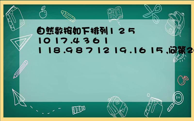 自然数按如下排列1 2 5 10 17 .4 3 6 11 18 .9 8 7 12 19 .16 15 ,问第2008行,第2009列填