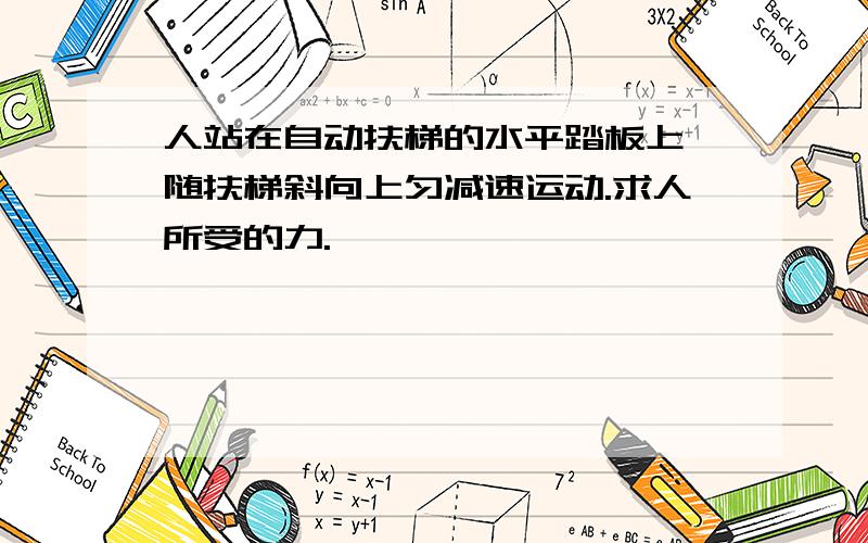 人站在自动扶梯的水平踏板上,随扶梯斜向上匀减速运动.求人所受的力.