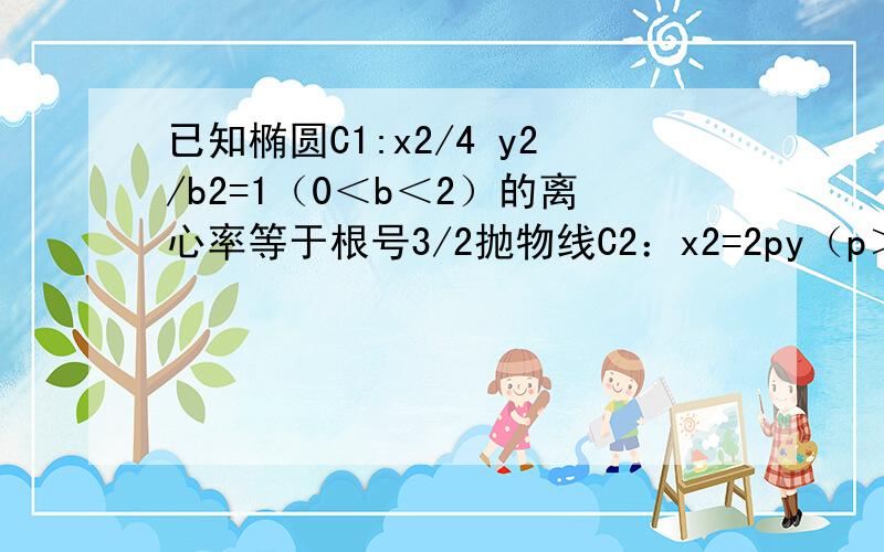 已知椭圆C1:x2/4 y2/b2=1（0＜b＜2）的离心率等于根号3/2抛物线C2：x2=2py（p＞0）的焦点在椭圆的顶点上.求抛物线c2的方程