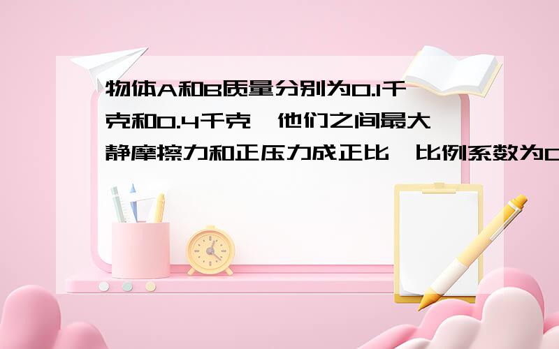 物体A和B质量分别为0.1千克和0.4千克,他们之间最大静摩擦力和正压力成正比,比例系数为0.5,要使A和B保持相要使A和B保持相对静止，则必须给予物体B的水平推力至少为（ ）（桌面光滑，g=10m/s2