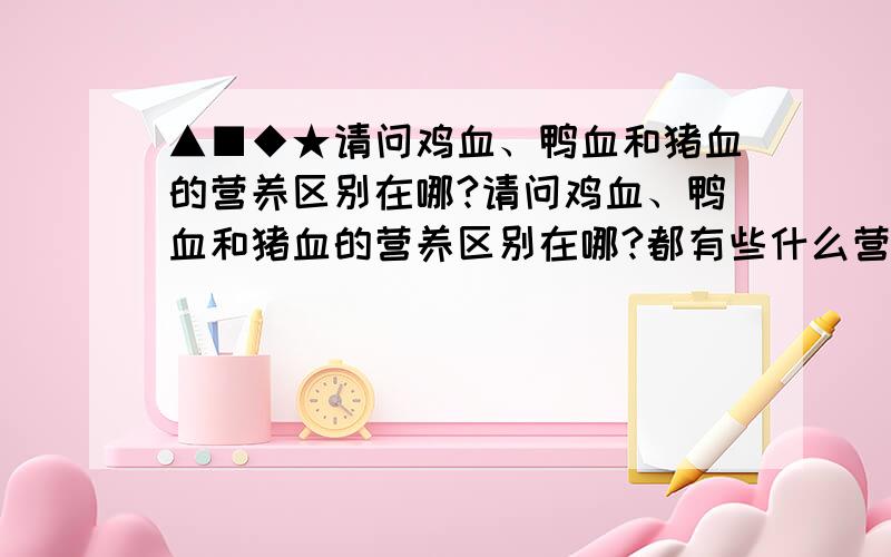 ▲■◆★请问鸡血、鸭血和猪血的营养区别在哪?请问鸡血、鸭血和猪血的营养区别在哪?都有些什么营养?