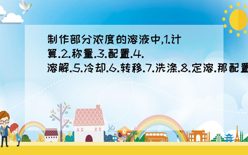 制作部分浓度的溶液中,1.计算.2.称量.3.配置.4.溶解.5.冷却.6.转移.7.洗涤.8.定溶.那配置和溶解不是相同的事情吗?都是在烧杯里放好东西然后加水?