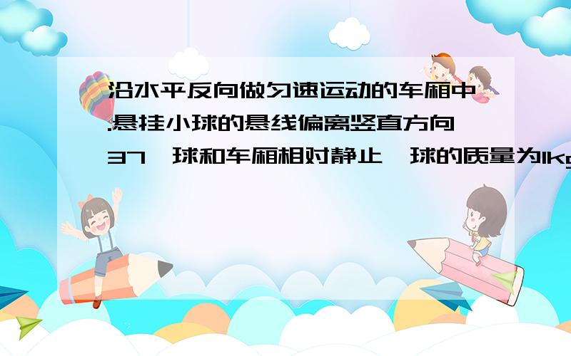 沿水平反向做匀速运动的车厢中.悬挂小球的悬线偏离竖直方向37°球和车厢相对静止,球的质量为1kg.（g取11.求车厢运动的加速度并说明车厢运动的情况2.求悬线对球的拉力G取10m/s²