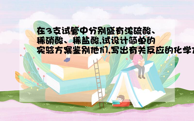 在3支试管中分别盛有浓硫酸、稀硝酸、稀盐酸,试设计简单的实验方案鉴别他们,写出有关反应的化学方程式不是浓硫酸是稀硫酸