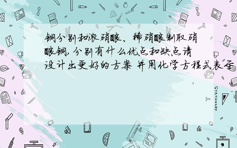 铜分别和浓硝酸、稀硝酸制取硝酸铜,分别有什么优点和缺点请设计出更好的方案 并用化学方程式表示