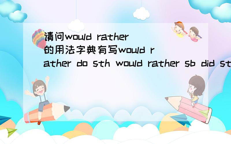 请问would rather的用法字典有写would rather do sth would rather sb did sth但最近做到一道题 As a matter of fact ,no one would rather this project ___without any reason这里填was called off,为什么不填has been called off?