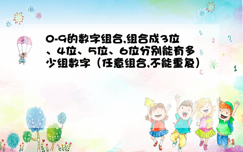 0-9的数字组合,组合成3位、4位、5位、6位分别能有多少组数字（任意组合,不能重复）