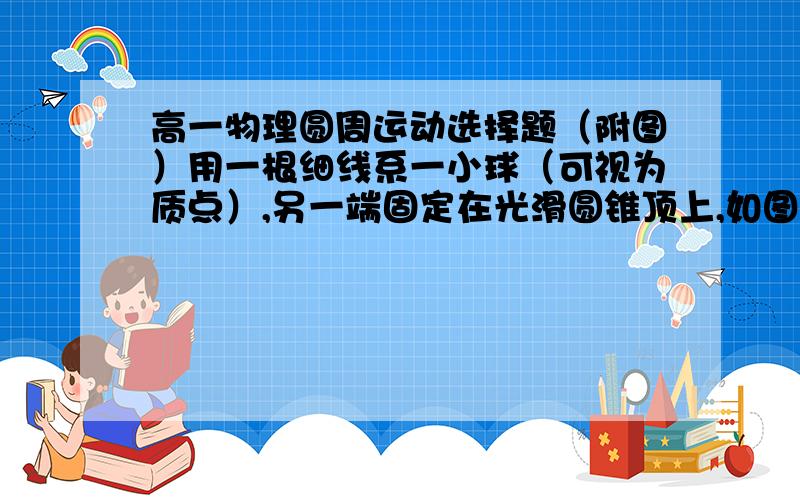 高一物理圆周运动选择题（附图）用一根细线系一小球（可视为质点）,另一端固定在光滑圆锥顶上,如图甲所示.设小球在水平面内做匀速圆周运动的角速度为W,线的张力为FT,则FT随W2变化的图