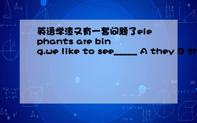 英语学渣又有一套问题了elephants are bing.we like to see_____ A they B them C it还有就是口语运用would you like to go to the zoo with us.yes,i would like to.__________________________pandas.they are my favorite animals.______________