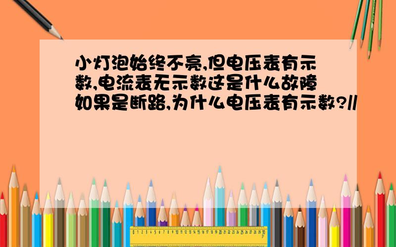 小灯泡始终不亮,但电压表有示数,电流表无示数这是什么故障如果是断路,为什么电压表有示数?//