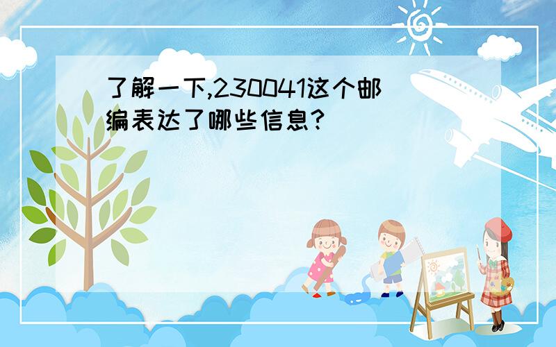 了解一下,230041这个邮编表达了哪些信息?