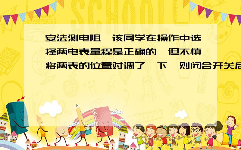 安法测电阻,该同学在操作中选择两电表量程是正确的,但不慎将两表的位置对调了一下,则闭合开关后如图所示,为某同学测定电阻的电路图,如果他在操作中不慎将两电表位置对调了一下,则开