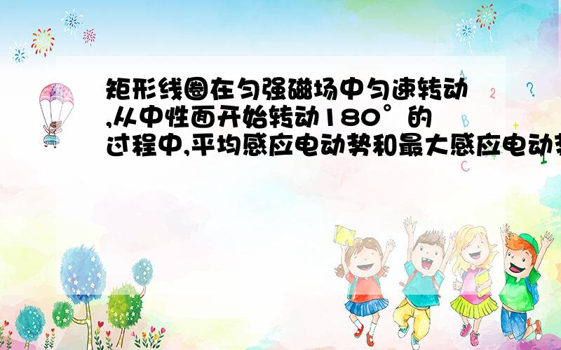 矩形线圈在匀强磁场中匀速转动,从中性面开始转动180°的过程中,平均感应电动势和最大感应电动势之比为?答案是2/π .为什么?请列式说明那几个“2”怎么来的？