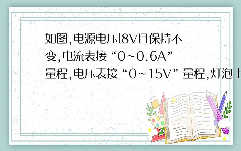 如图,电源电压l8V且保持不变,电流表接“0～0.6A”量程,电压表接“0～15V”量程,灯泡上标有.如图,电源电压l8V且保持不变,电流表接“0～0.6A”量程,电压表接“0～15V”量程,灯泡上标有“6V 3W”