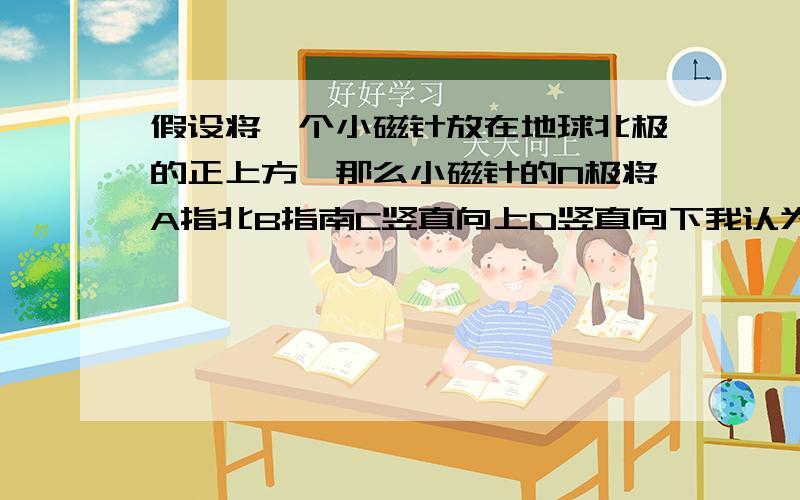 假设将一个小磁针放在地球北极的正上方,那么小磁针的N极将A指北B指南C竖直向上D竖直向下我认为应该选B的，但是老师说是D为什么是D呢？不是说有磁偏角吗？那应该不是“竖直”的才对啊