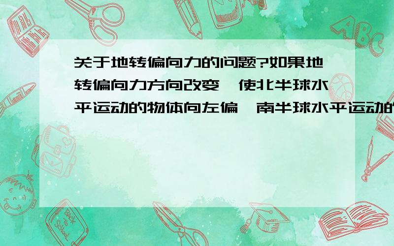 关于地转偏向力的问题?如果地转偏向力方向改变,使北半球水平运动的物体向左偏,南半球水平运动的物体向南偏,有人判断我国东部的季风气候将不会存在.你是否赞同,请说明理由. , , , , ,大