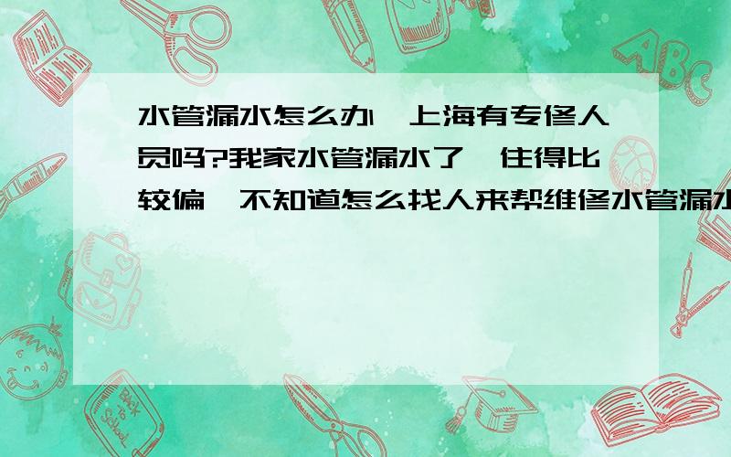 水管漏水怎么办,上海有专修人员吗?我家水管漏水了,住得比较偏,不知道怎么找人来帮维修水管漏水.