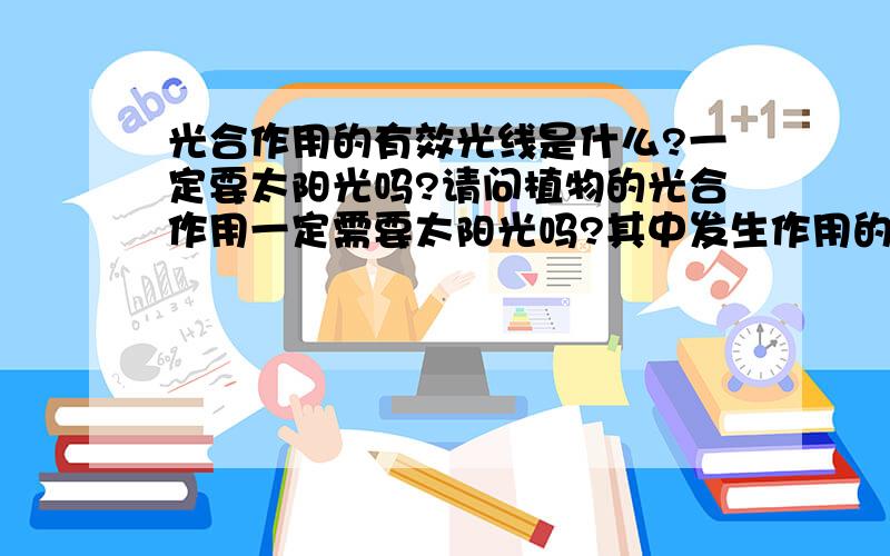 光合作用的有效光线是什么?一定要太阳光吗?请问植物的光合作用一定需要太阳光吗?其中发生作用的光线是紫外线吗?日光灯提供的光照是否可以呢?