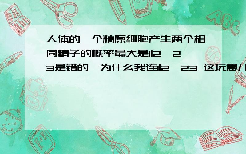 人体的一个精原细胞产生两个相同精子的概率最大是1|2^23是错的,为什么我连1|2^23 这玩意儿都弄不出来究竟是怎么来的啊?芝麻都去哪儿了...