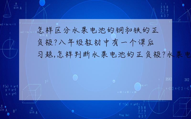 怎样区分水果电池的铜和铁的正负极?八年级教材中有一个课后习题,怎样判断水果电池的正负极?水果电池是怎样产生电压的呢?