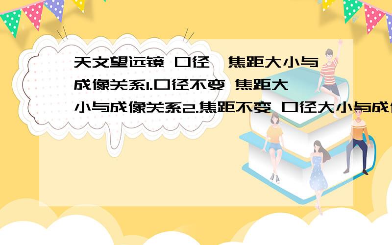 天文望远镜 口径、焦距大小与成像关系1.口径不变 焦距大小与成像关系2.焦距不变 口径大小与成像关系3.口径焦距最好的比例?不懂怎样问~呵呵口径是指物镜口径在网上看到70/900 80/500 80/800 90