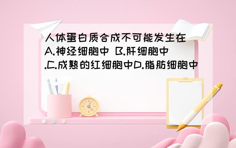 人体蛋白质合成不可能发生在 A.神经细胞中 B.肝细胞中.C.成熟的红细胞中D.脂肪细胞中