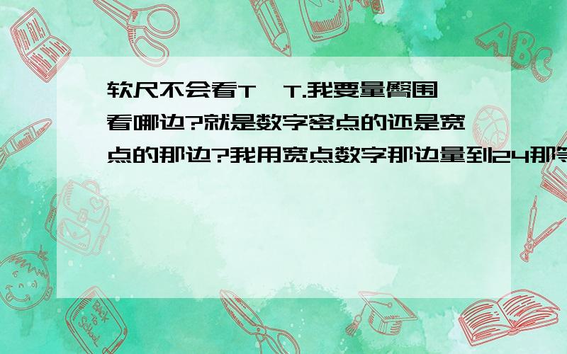 软尺不会看T^T.我要量臀围看哪边?就是数字密点的还是宽点的那边?我用宽点数字那边量到24那等于几寸?多大呢?