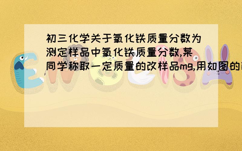 初三化学关于氧化铁质量分数为测定样品中氧化铁质量分数,某同学称取一定质量的改样品mg,用如图的装置进行试验,得到以下数据（假设样品中杂质不参加反应）A组：反应前玻璃管和氧化铁