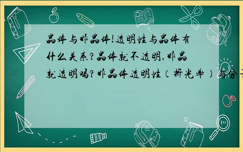 晶体与非晶体!透明性与晶体有什么关系?晶体就不透明,非晶就透明吗?非晶体透明性（折光率）与分子结构有什么关系!玻璃为什么透明性那么好!,还有pmma!