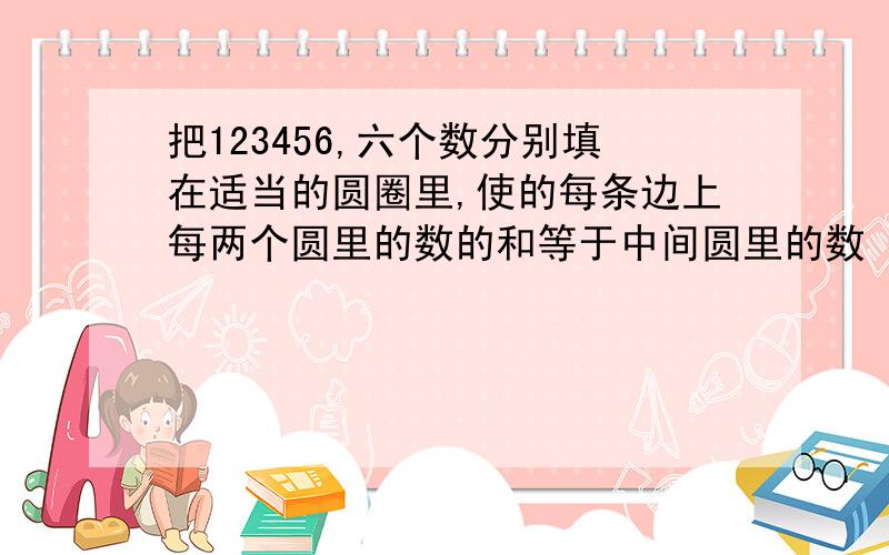 把123456,六个数分别填在适当的圆圈里,使的每条边上每两个圆里的数的和等于中间圆里的数