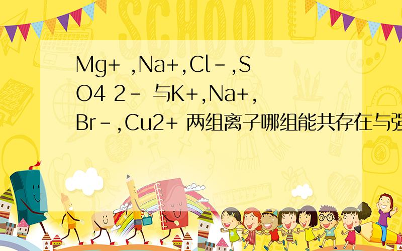 Mg+ ,Na+,Cl-,SO4 2- 与K+,Na+,Br-,Cu2+ 两组离子哪组能共存在与强酸性溶液,且溶液透明无色