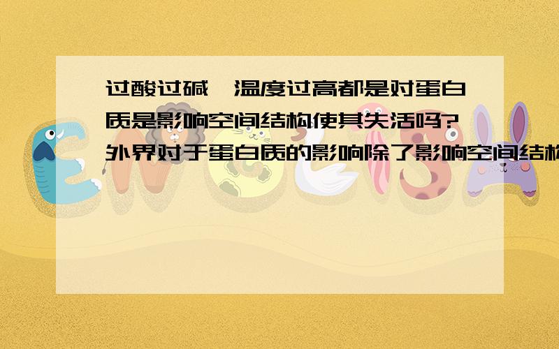 过酸过碱,温度过高都是对蛋白质是影响空间结构使其失活吗?外界对于蛋白质的影响除了影响空间结构使其失活,还有其他方式吗?是什么造成的?