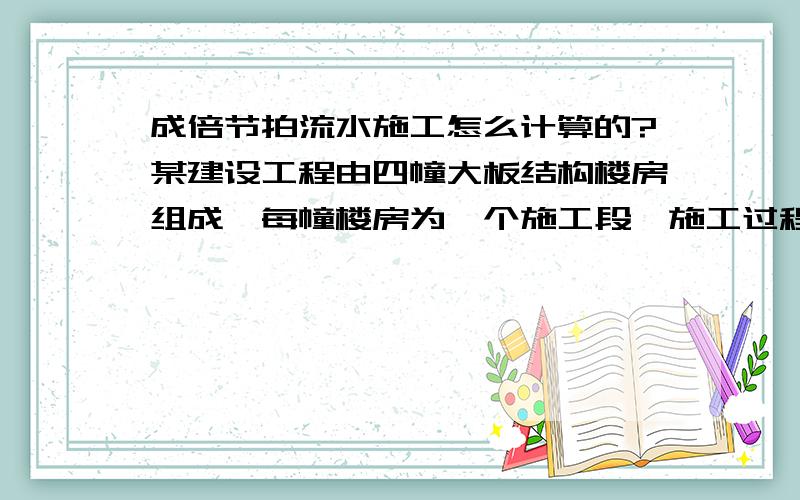 成倍节拍流水施工怎么计算的?某建设工程由四幢大板结构楼房组成,每幢楼房为一个施工段,施工过程划分为基础工程、结构安装、室内装修和室外工程4项,其流水节拍分别为：5周、10周、10周