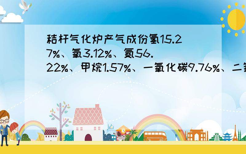 秸杆气化炉产气成份氢15.27%、氧3.12%、氮56.22%、甲烷1.57%、一氧化碳9.76%、二氧化碳13.75%、乙烯0.10%、乙烷0.13%、丙烷0.03%、丙烯0.05%,合计100%这些气体中哪些是可然气体,哪些是不可然气体,哪些