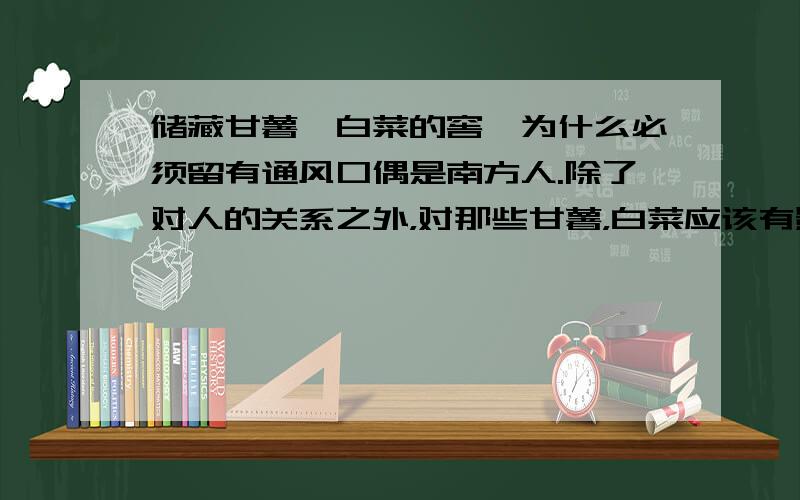 储藏甘薯,白菜的窖,为什么必须留有通风口偶是南方人.除了对人的关系之外，对那些甘薯，白菜应该有影响吧？