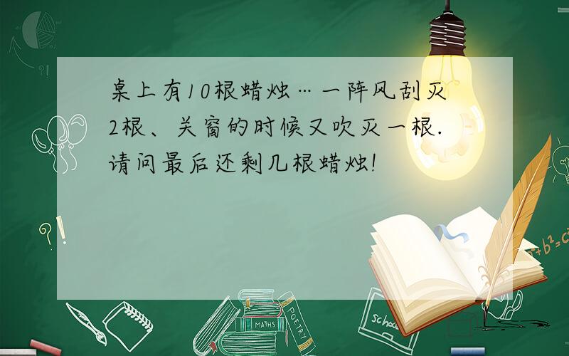 桌上有10根蜡烛…一阵风刮灭2根、关窗的时候又吹灭一根.请问最后还剩几根蜡烛!