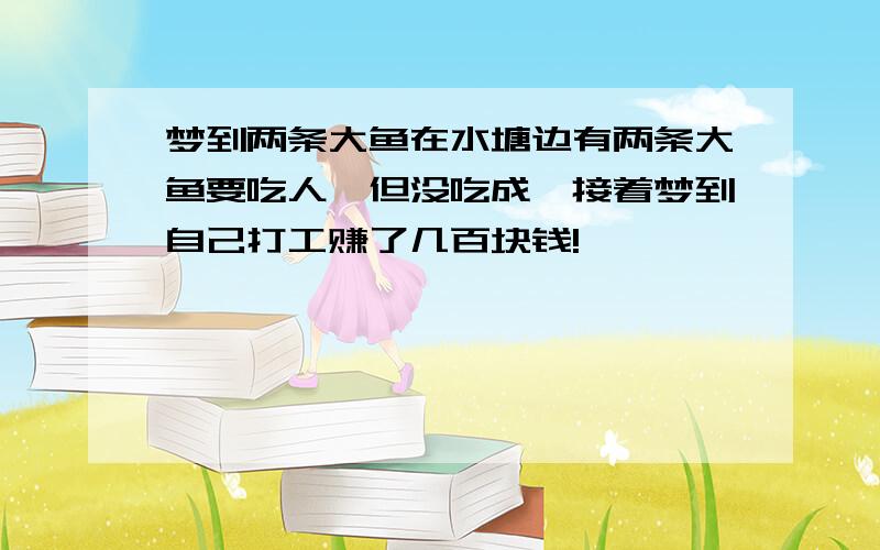 梦到两条大鱼在水塘边有两条大鱼要吃人,但没吃成,接着梦到自己打工赚了几百块钱!