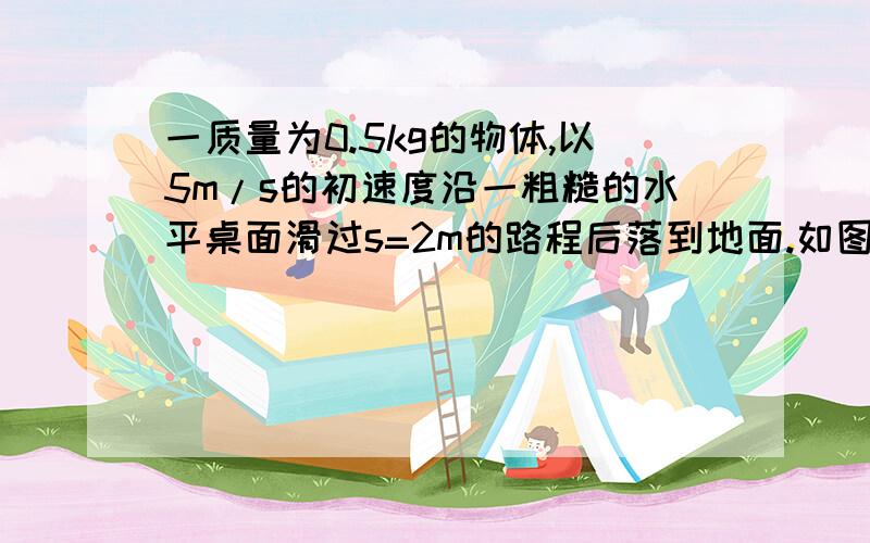 一质量为0.5kg的物体,以5m/s的初速度沿一粗糙的水平桌面滑过s=2m的路程后落到地面.如图所示,25m,着地点距桌沿的水平距离为x=1.5m,求桌面与物体间的动摩擦因数.