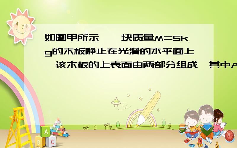 如图甲所示,一块质量M=5kg的木板静止在光滑的水平面上,该木板的上表面由两部分组成,其中AB部分为光滑