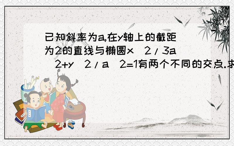 已知斜率为a,在y轴上的截距为2的直线与椭圆x^2/3a^2+y^2/a^2=1有两个不同的交点.求实数a的取值范围.