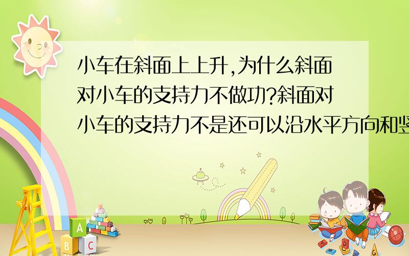 小车在斜面上上升,为什么斜面对小车的支持力不做功?斜面对小车的支持力不是还可以沿水平方向和竖直方向分解成两个分力吗?那小车沿斜面上升,也等于在竖直方向上有位移.那么支持力不