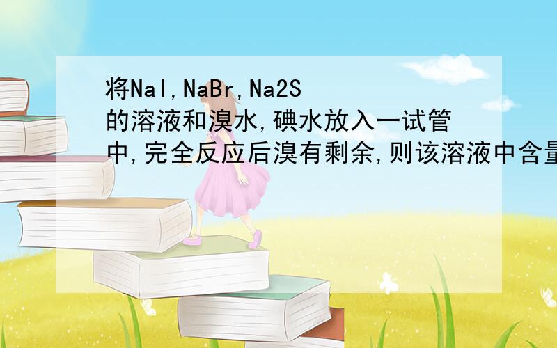 将NaI,NaBr,Na2S的溶液和溴水,碘水放入一试管中,完全反应后溴有剩余,则该溶液中含量最多的阴离子是_______,反应后的溶液中一定不存在的阴离子是______